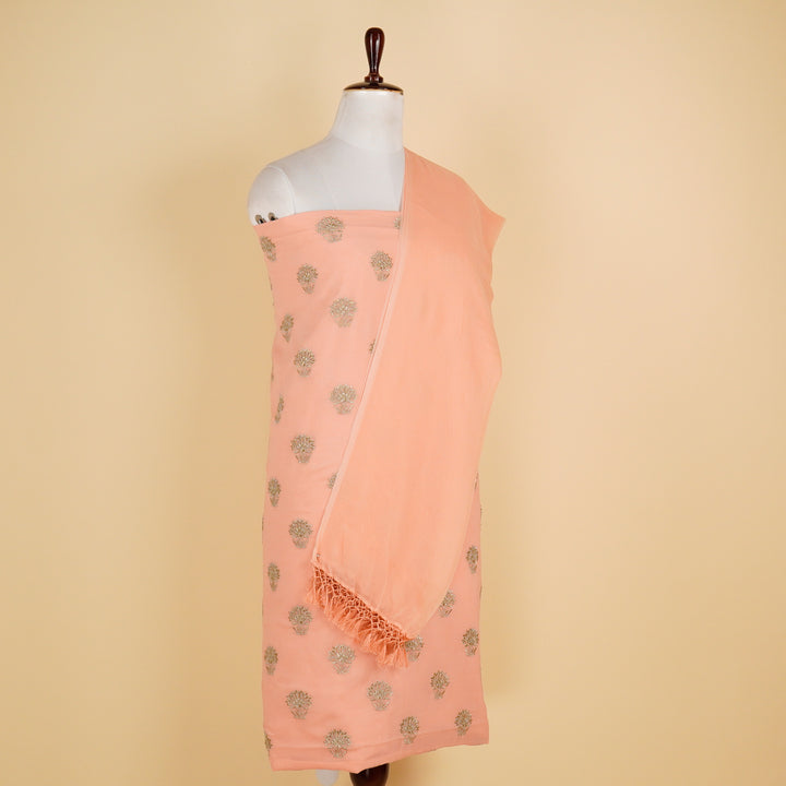 Ziva Zari Buta Suit fabric set on Georgette (Unstitched)-  Peach