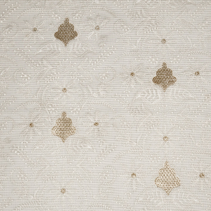 Chikankari Style Jaal With Zardozi On Grey Munga Kota