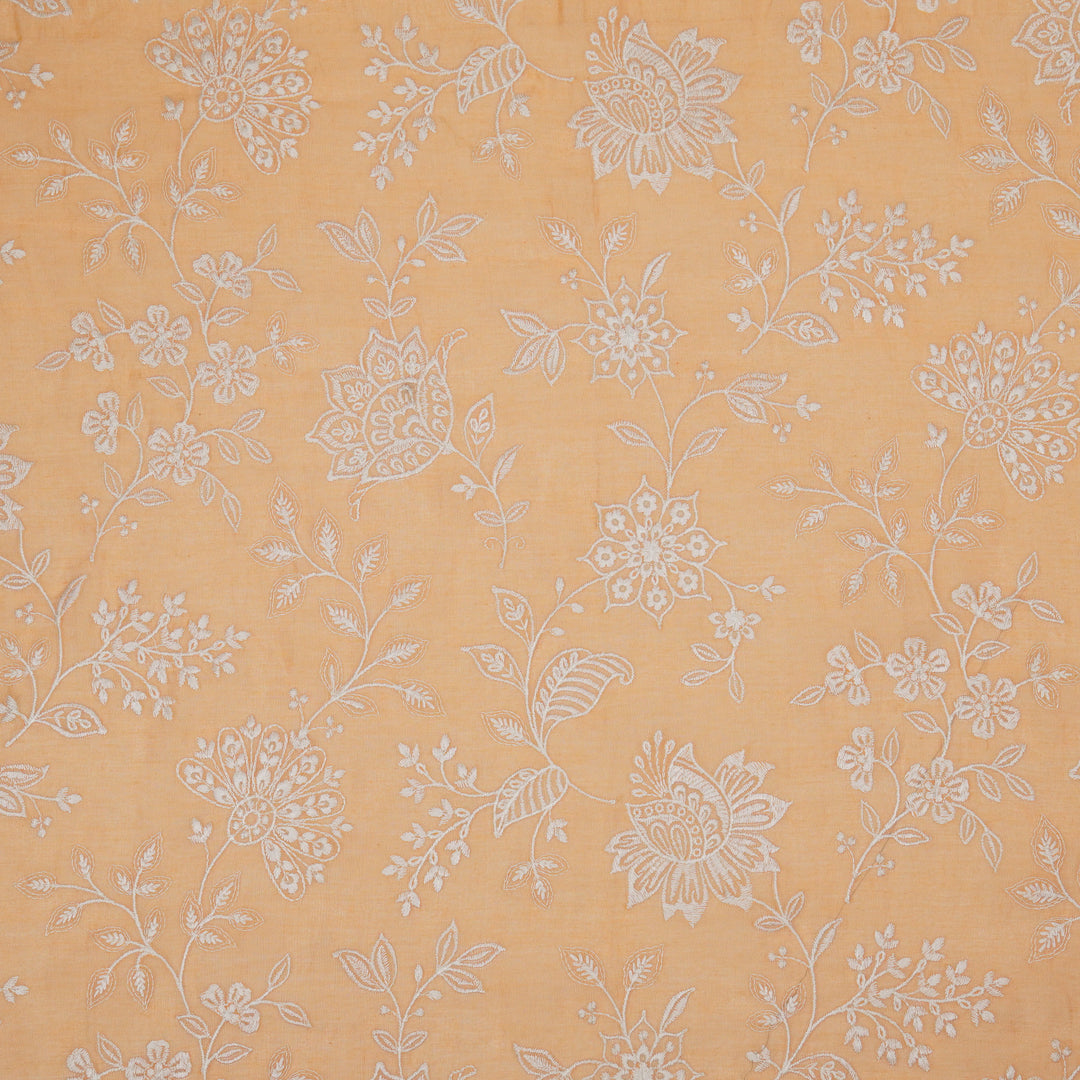Sanjoli Jaal on Deep Peach Cotton Silk Embroidered Fabric