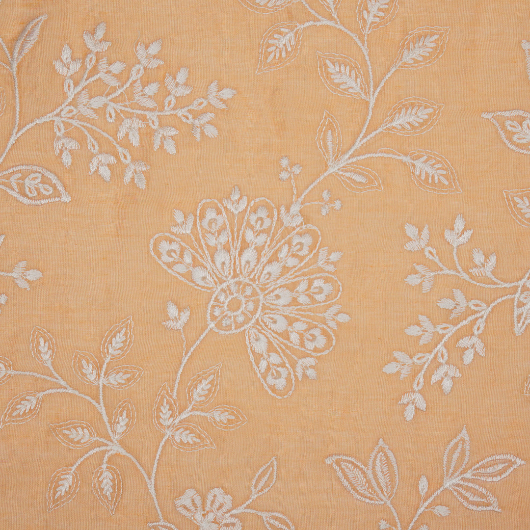 Sanjoli Jaal on Deep Peach Cotton Silk Embroidered Fabric