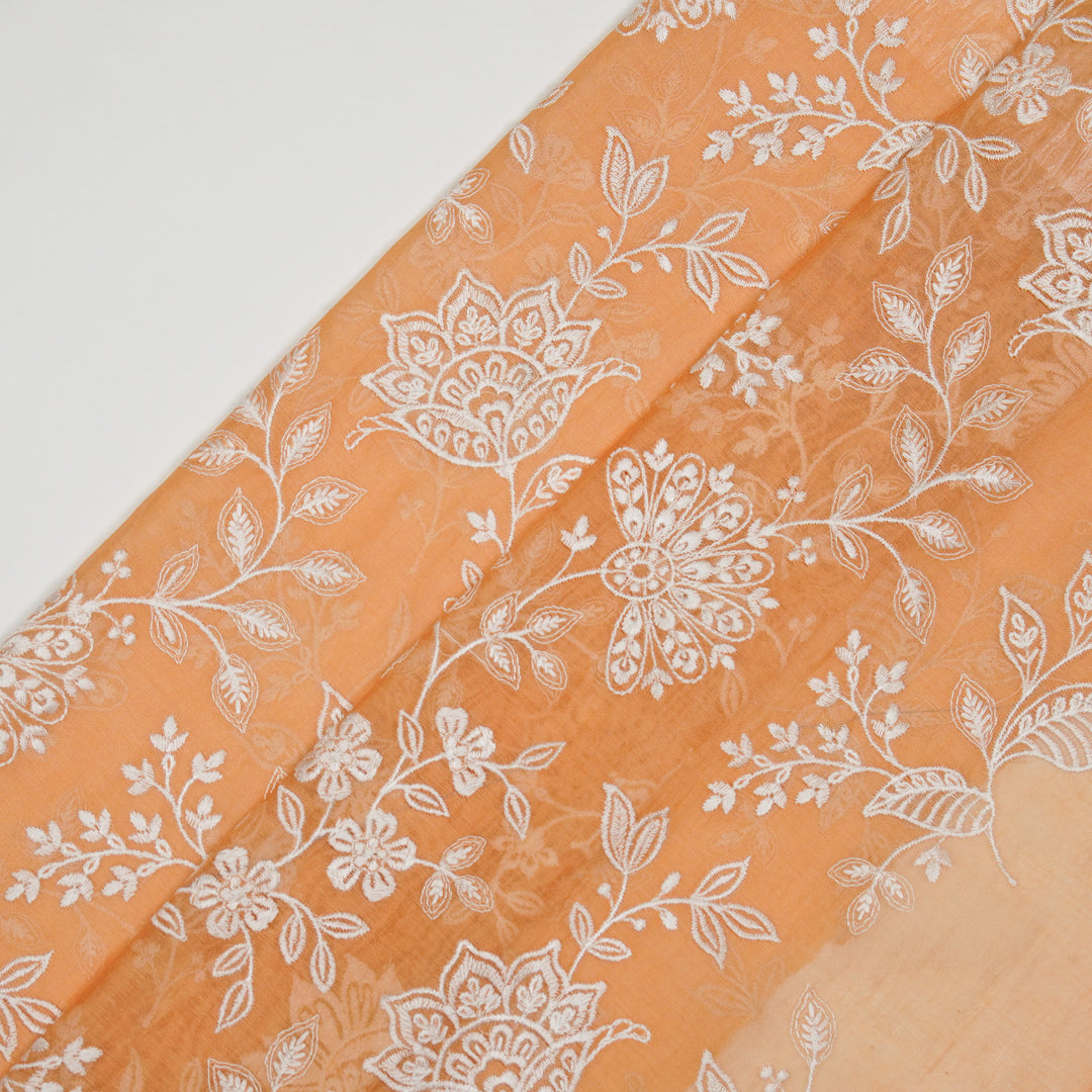 Sanjoli Jaal on Deep Peach Cotton Silk Embroidered Fabric