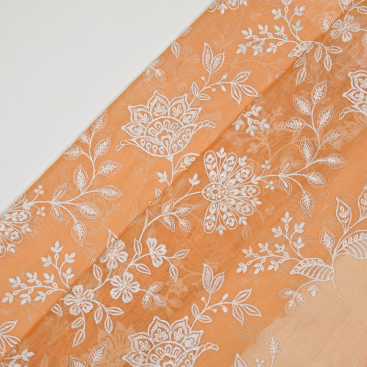 Sanjoli Jaal on Deep Peach Cotton Silk Embroidered Fabric