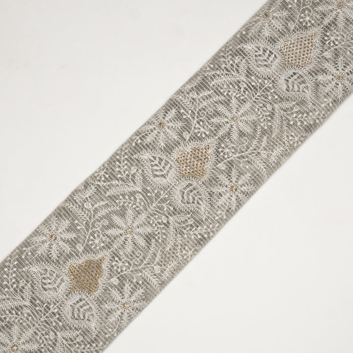 Chikankari Style Jaal With Zardozi On Grey Munga Kota
