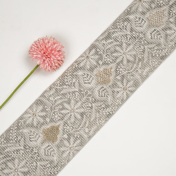 Chikankari Style Jaal With Zardozi On Grey Munga Kota
