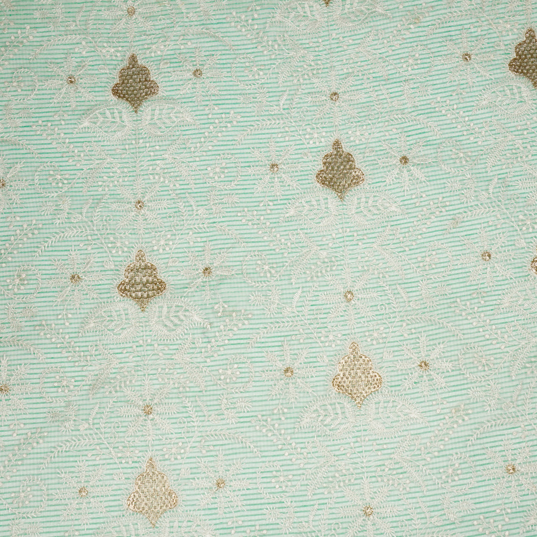 Chikankari Style Jaal With Zardozi On Sea Green Munga Kota