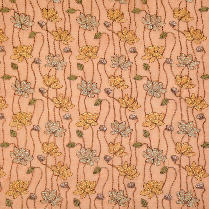 Raneem Jaal on Deep Peach Cotton Silk Embroidered Fabric