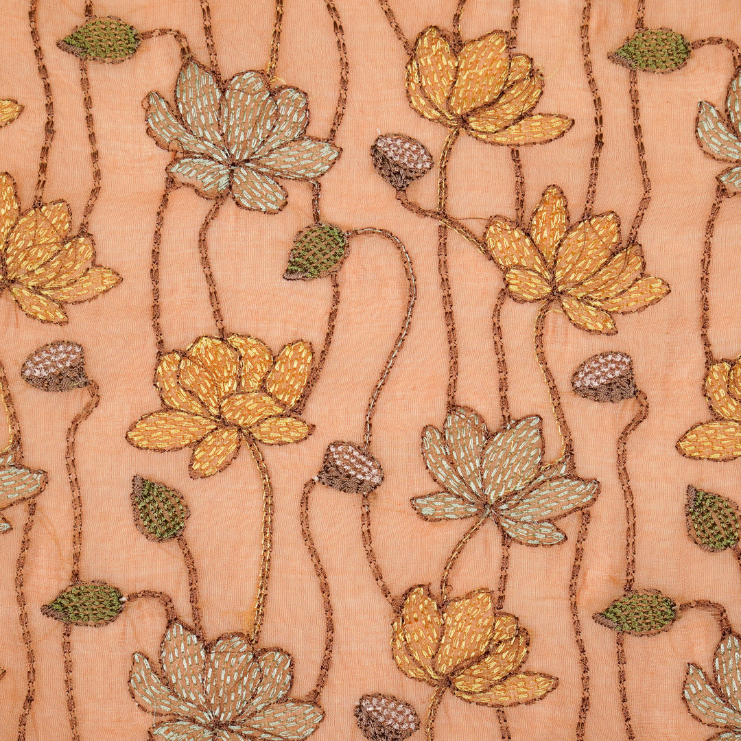 Raneem Jaal on Deep Peach Cotton Silk Embroidered Fabric