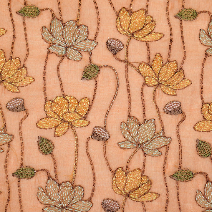 Raneem Jaal on Deep Peach Cotton Silk Embroidered Fabric