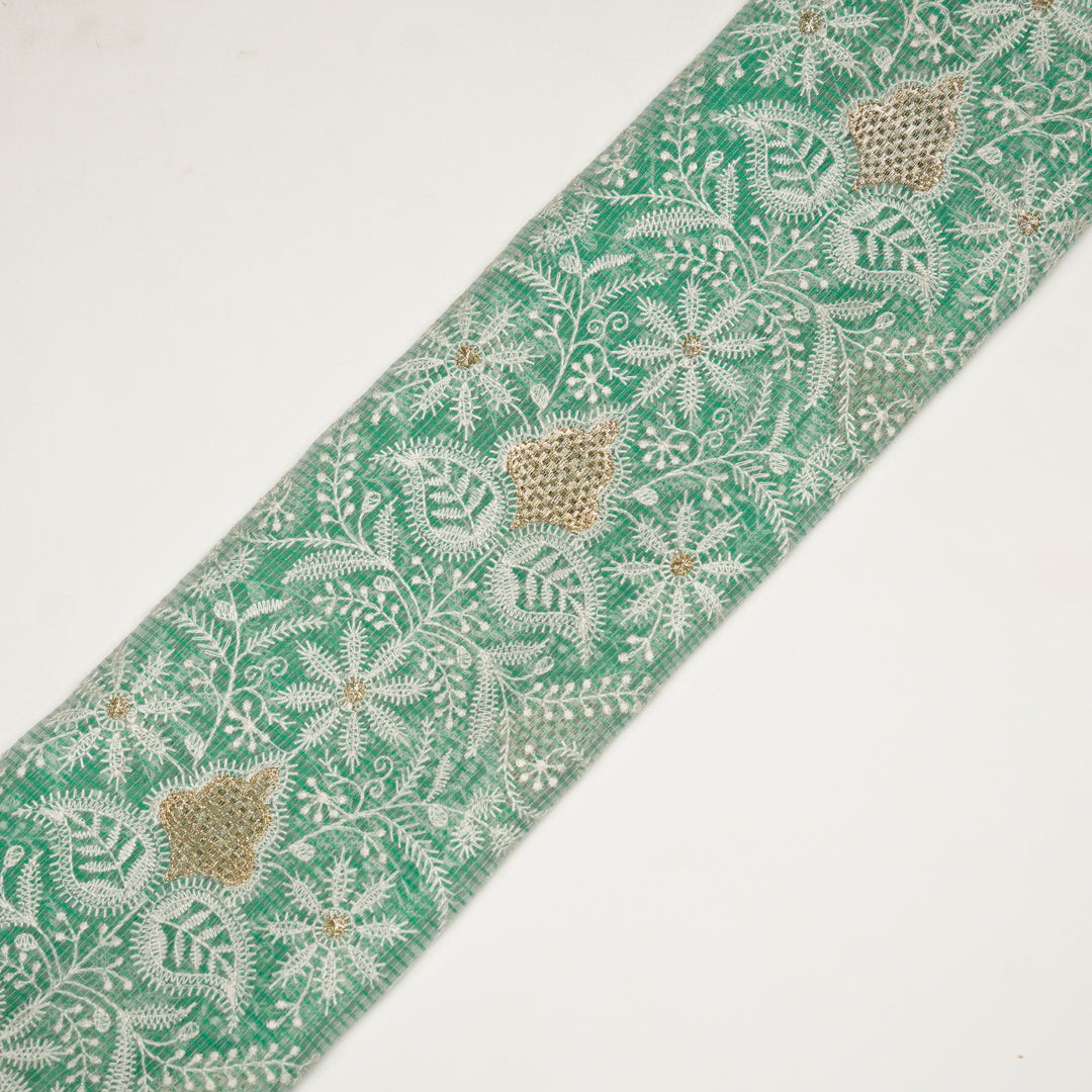 Chikankari Style Jaal With Zardozi On Sea Green Munga Kota