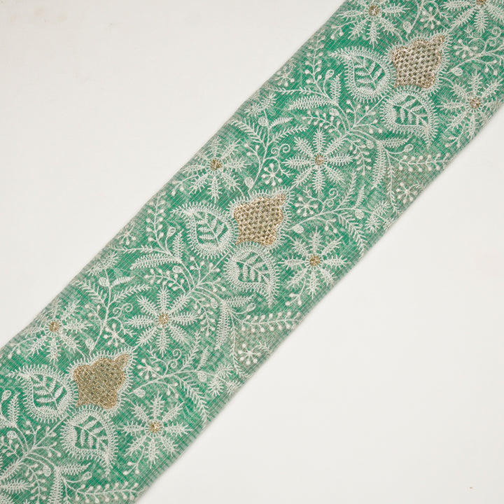 Sea Green Munga Kota Chikankari Style Zardozi Jaal Embroidered Fabric