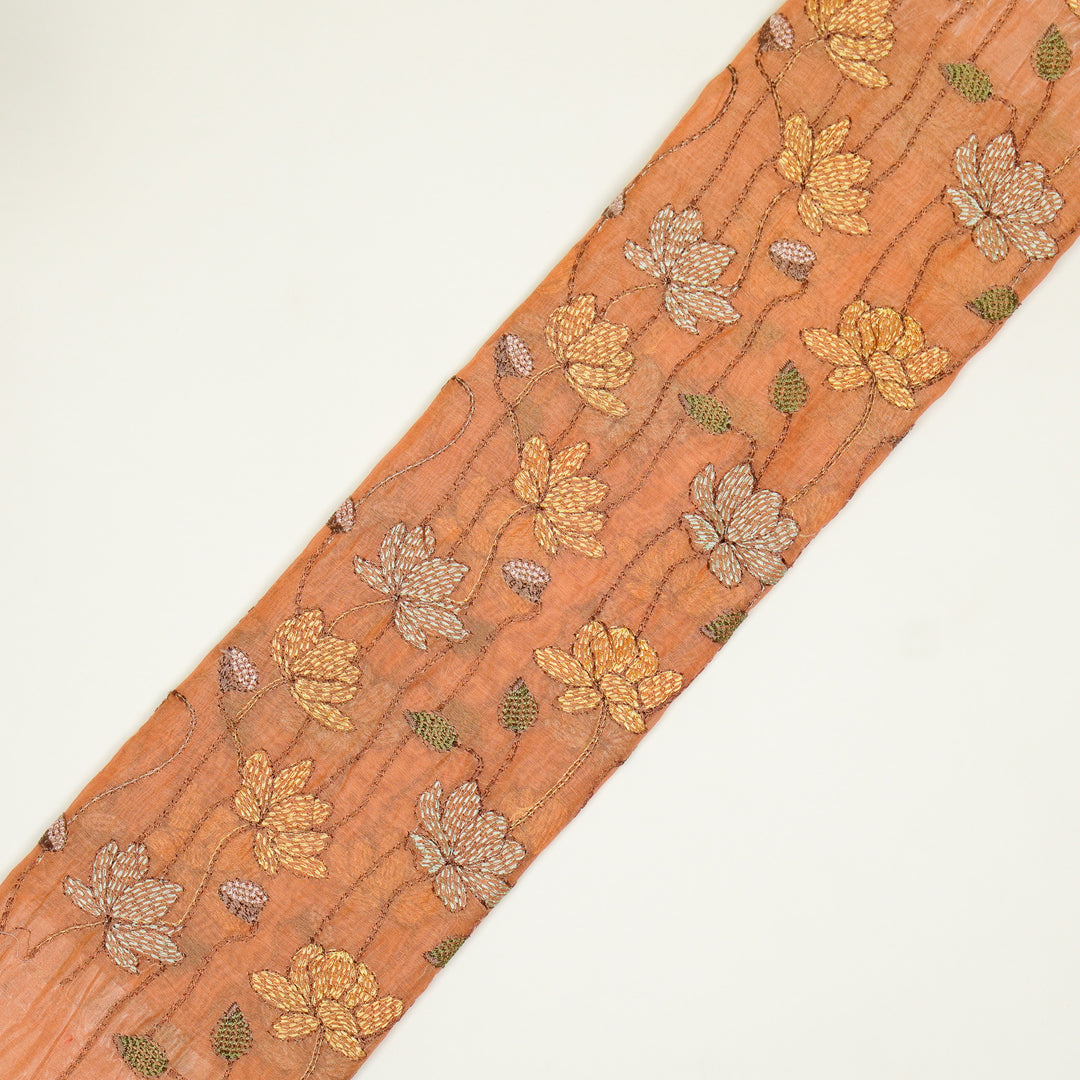 Raneem Jaal on Deep Peach Cotton Silk Embroidered Fabric