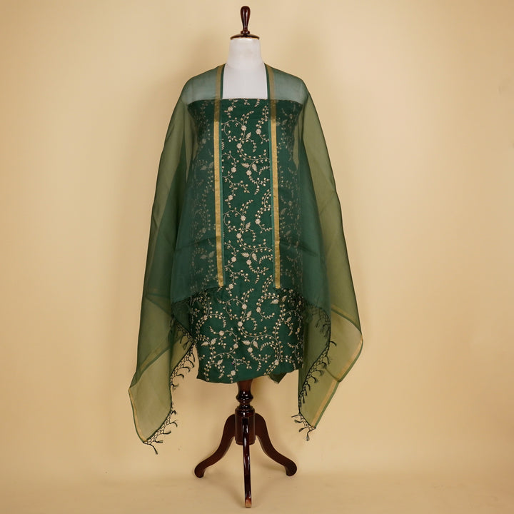 Atiya Jaal  Suit fabric set on  Silk Organza(Unstitched)-  Green