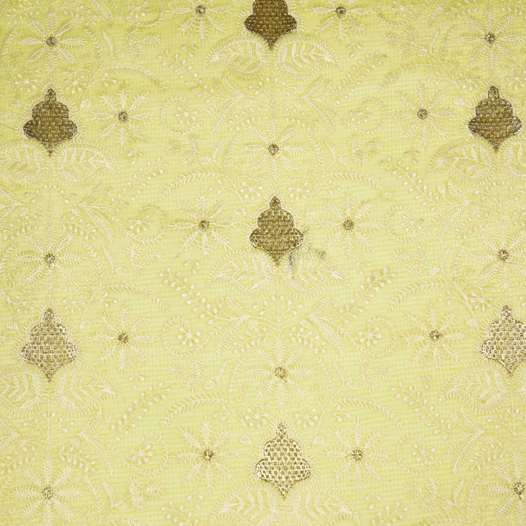 Chikankari Style Jaal With Zardozi On Lemon Munga Kota