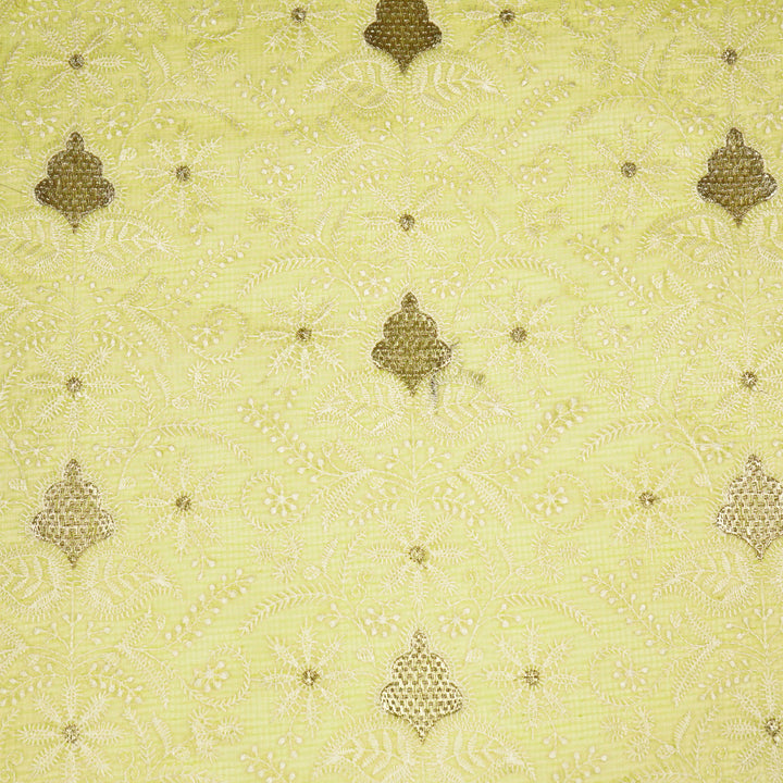 Chikankari Style Jaal With Zardozi On Lemon Munga Kota