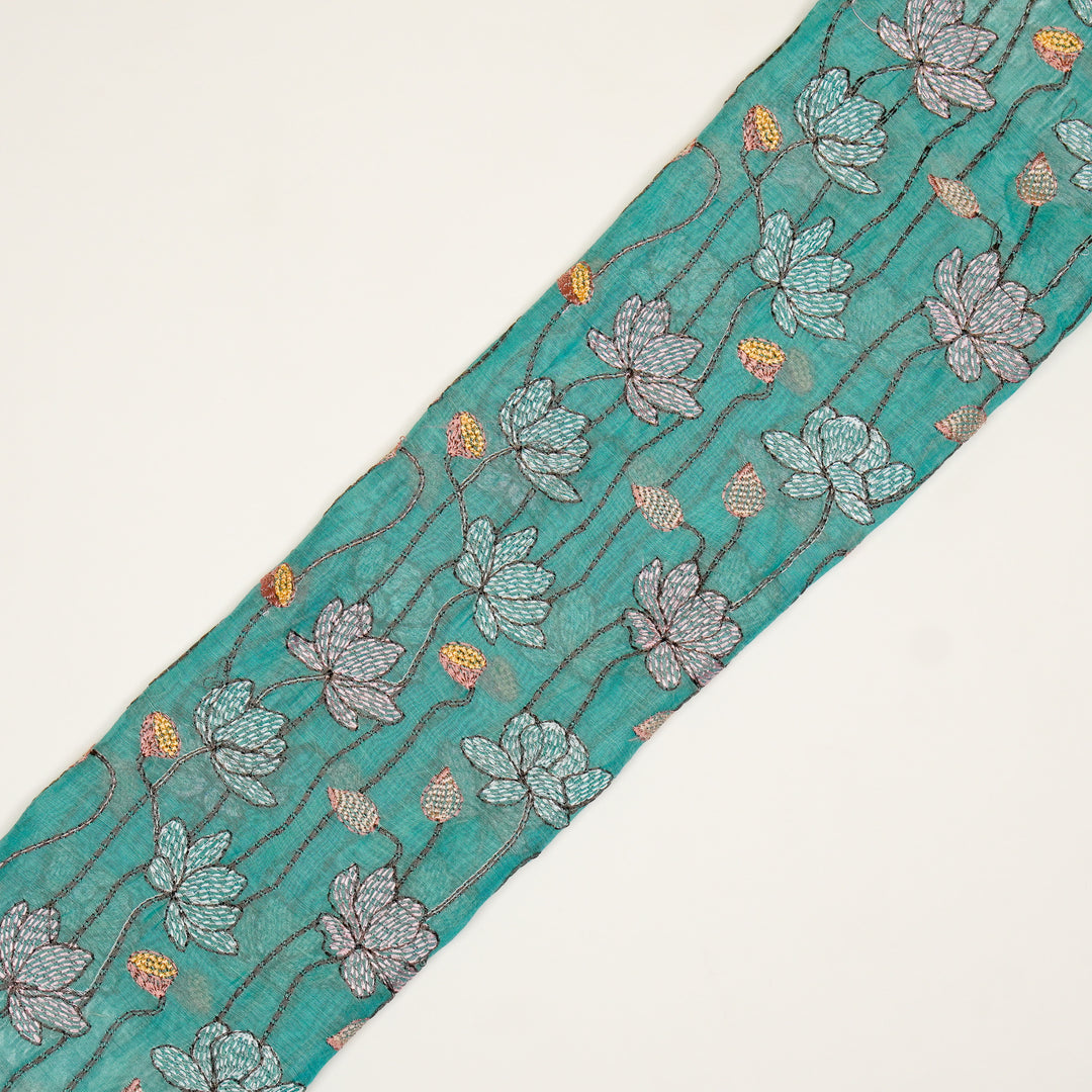 Raneem Jaal on Turquoise Cotton Silk Embroidered Fabric