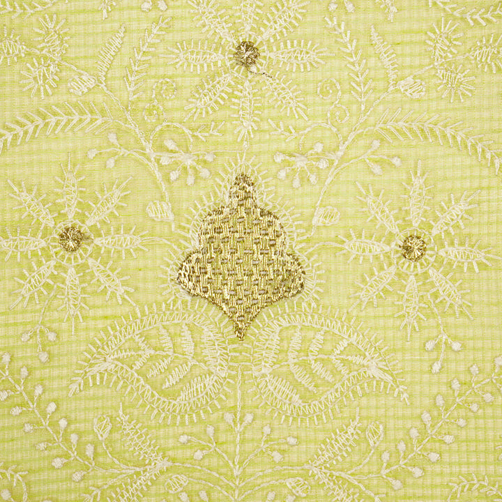 Chikankari Style Jaal With Zardozi On Lemon Munga Kota