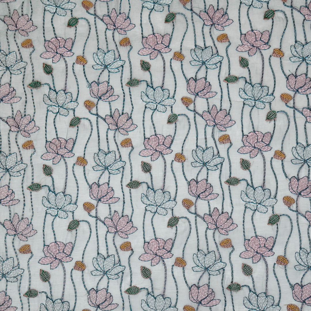 Raneem Jaal on Steel Grey Cotton Silk Embroidered Fabric