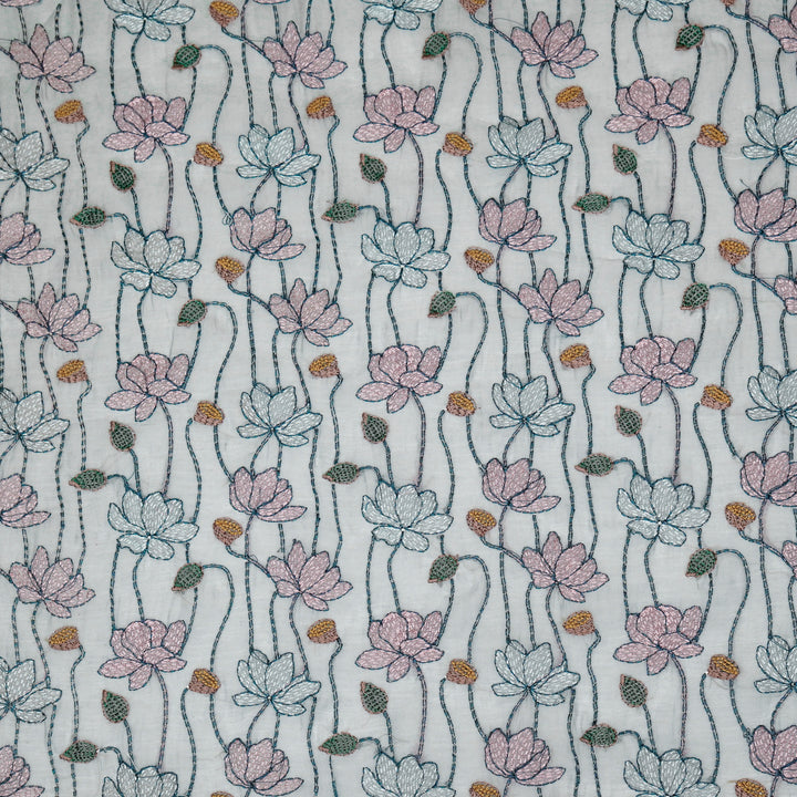 Raneem Jaal on Steel Grey Cotton Silk Embroidered Fabric