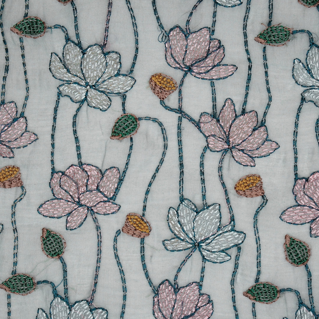 Raneem Jaal on Steel Grey Cotton Silk Embroidered Fabric