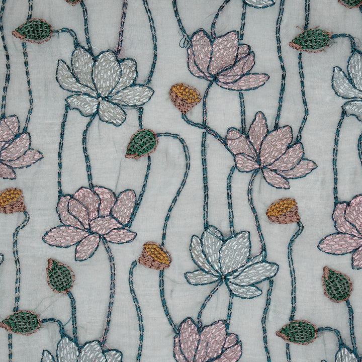 Raneem Jaal on Steel Grey Cotton Silk Embroidered Fabric