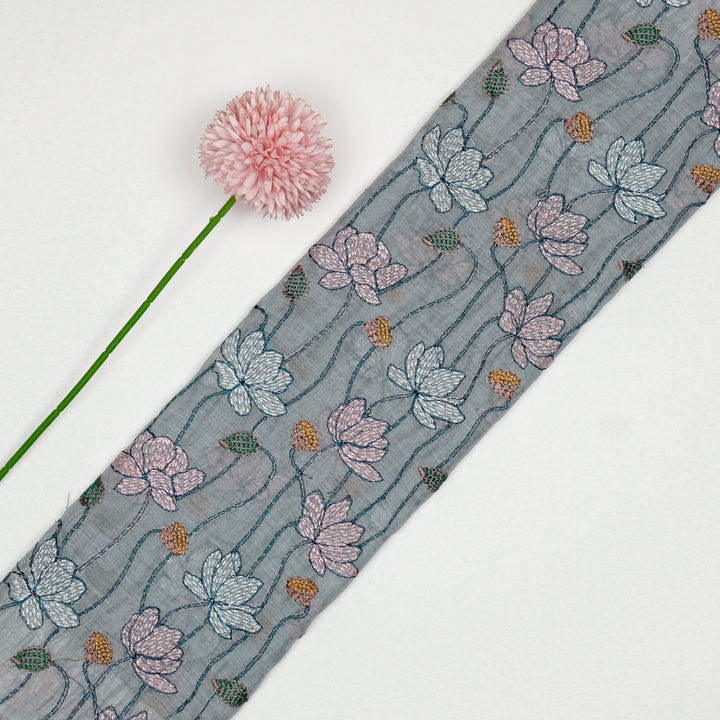 Raneem Jaal on Steel Grey Cotton Silk Embroidered Fabric