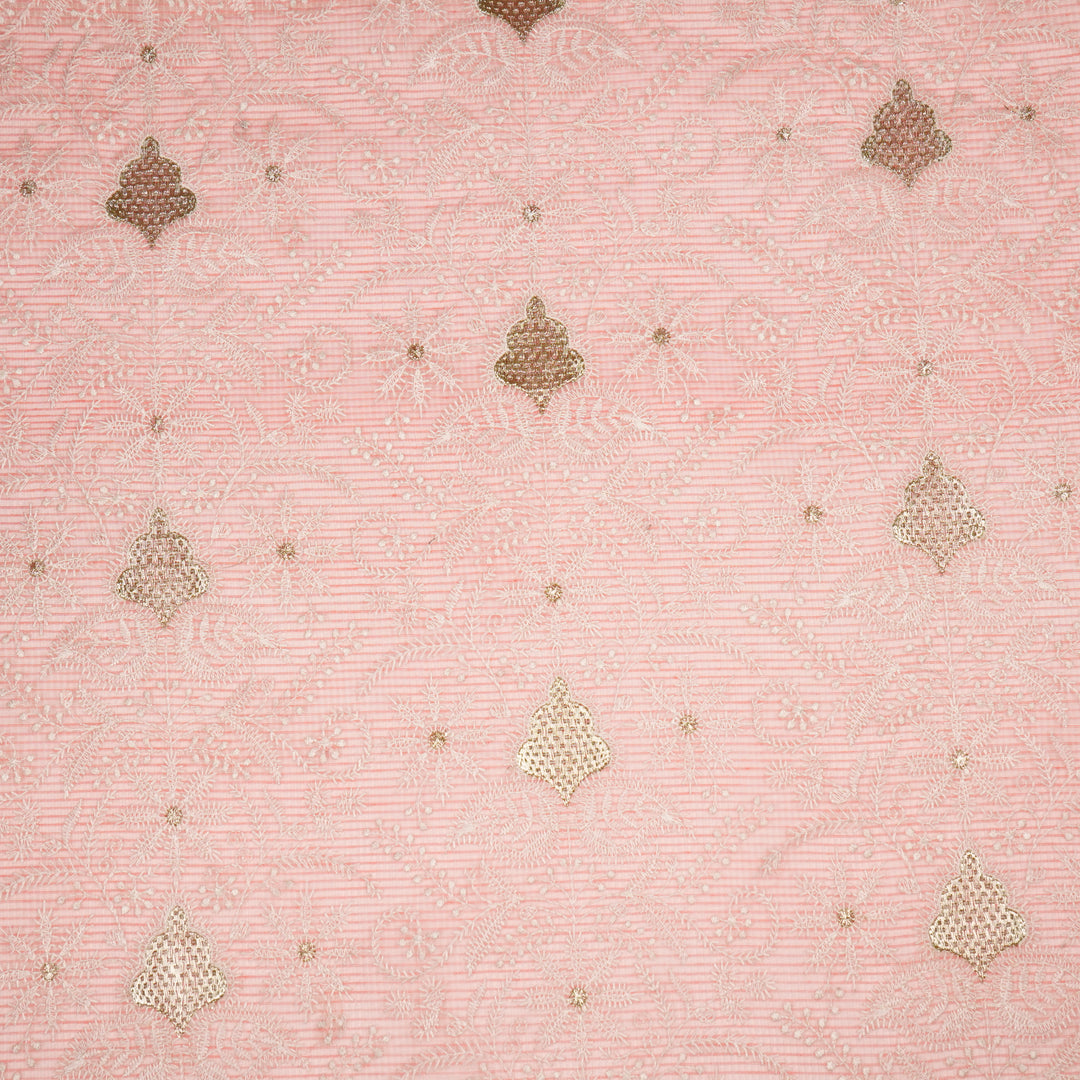 Chikankari Style Jaal With Zardozi On Gajari Munga Kota