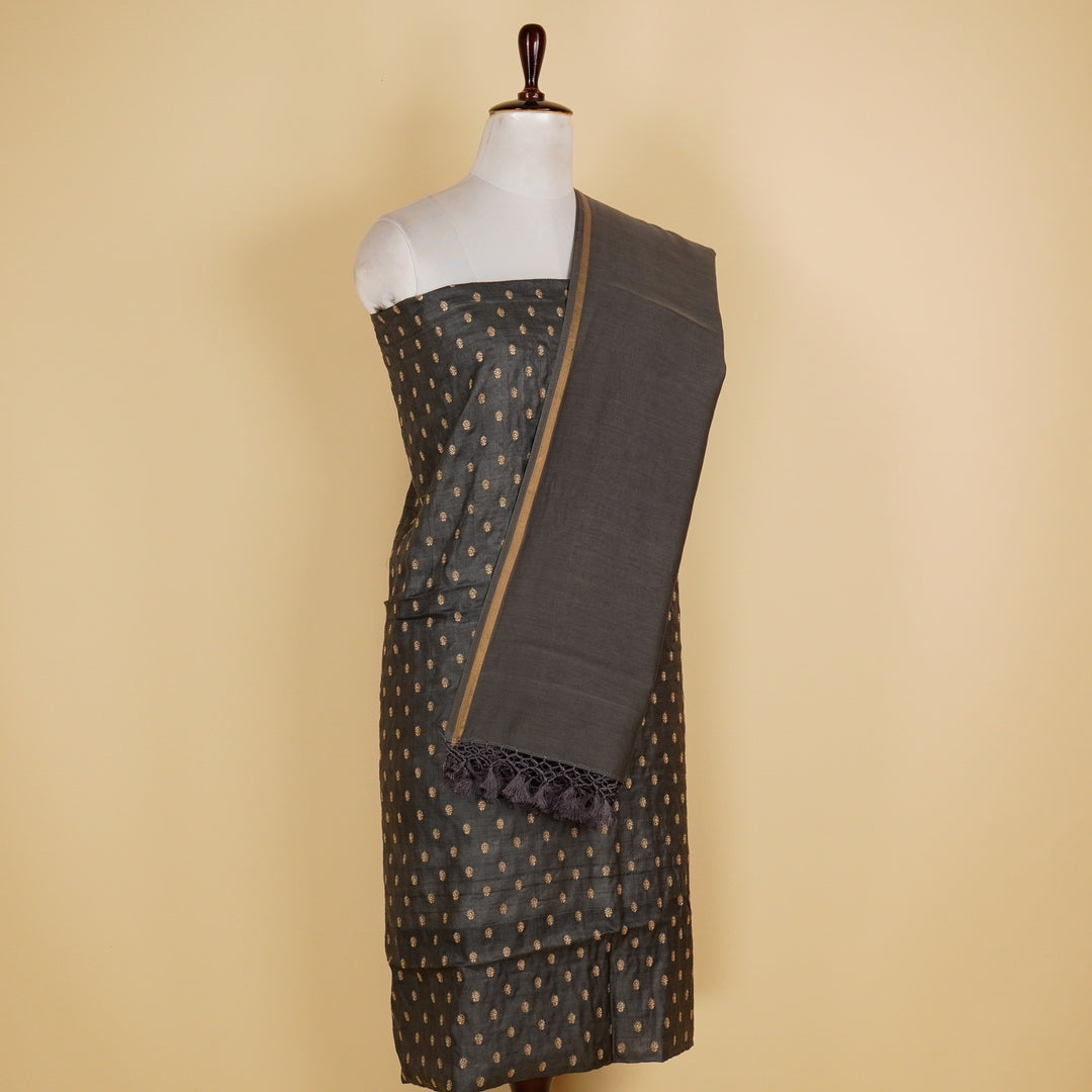 Noya Buti Suit fabric set on Tussar Silk (Unstitched)-  Black