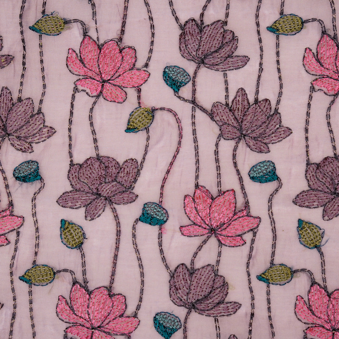 Raneem Jaal on Lavender Cotton Silk Embroidered Fabric