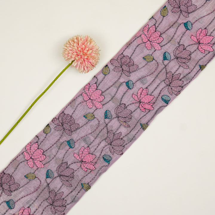 Raneem Jaal on Lavender Cotton Silk Embroidered Fabric