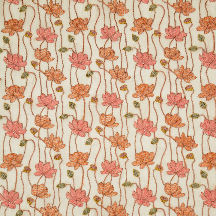 Raneem Jaal on Cream Cotton Silk Embroidered Fabric