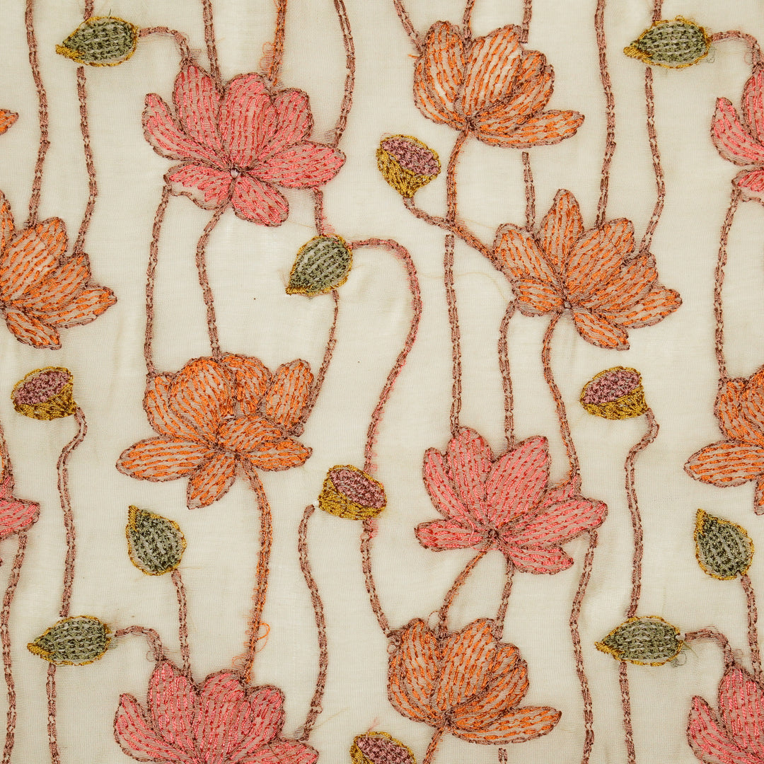 Raneem Jaal on Cream Cotton Silk Embroidered Fabric