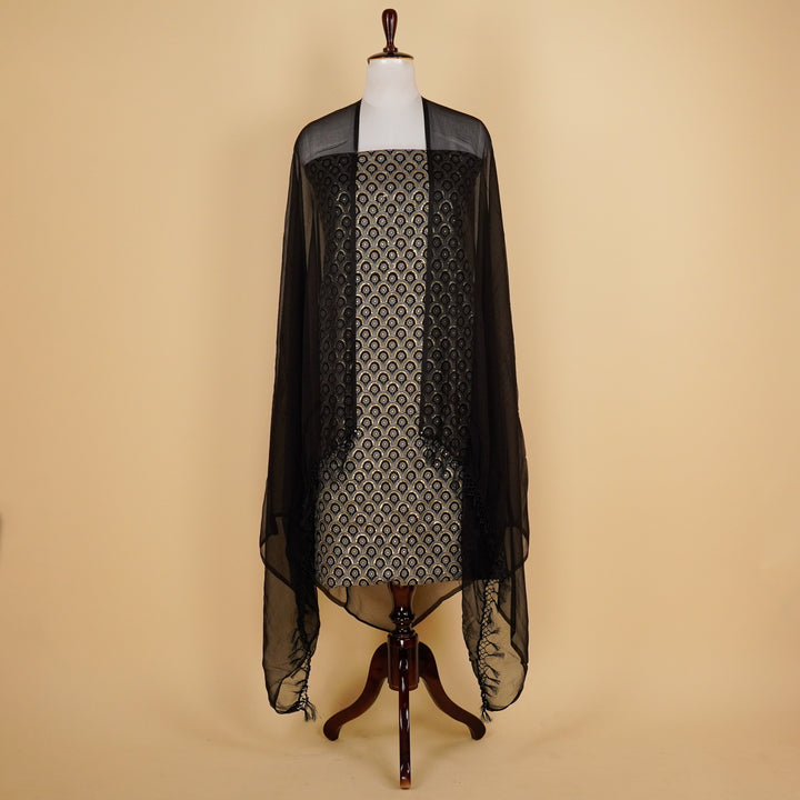 Ojaswini Arches Suit fabric set on  Georgette (Unstitched)-  Black