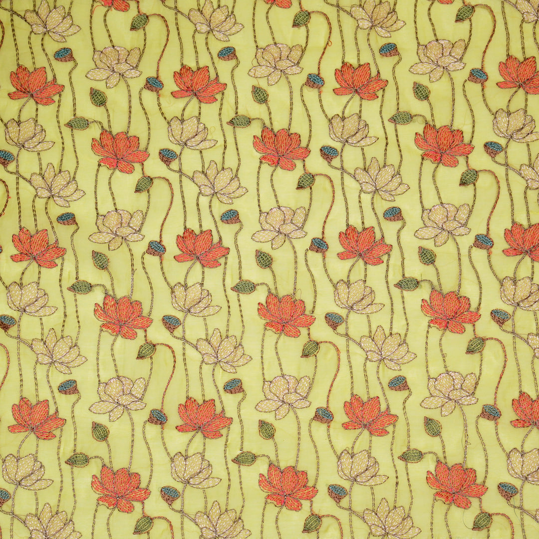 Raneem Jaal on Lemon Cotton Silk Embroidered Fabric