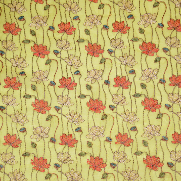 Raneem Jaal on Lemon Cotton Silk Embroidered Fabric
