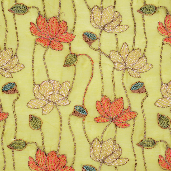 Raneem Jaal on Lemon Cotton Silk Embroidered Fabric