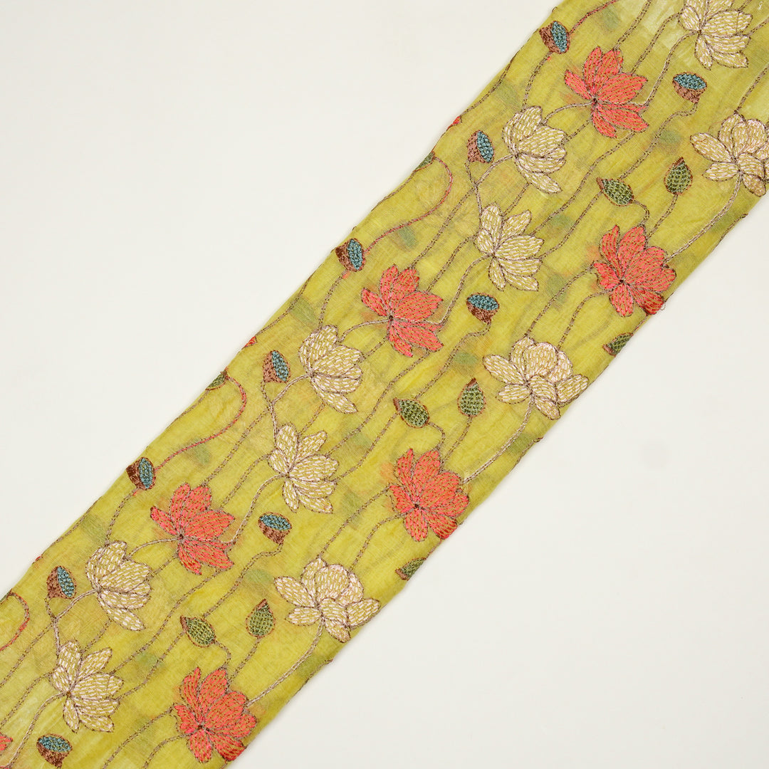 Raneem Jaal on Lemon Cotton Silk Embroidered Fabric