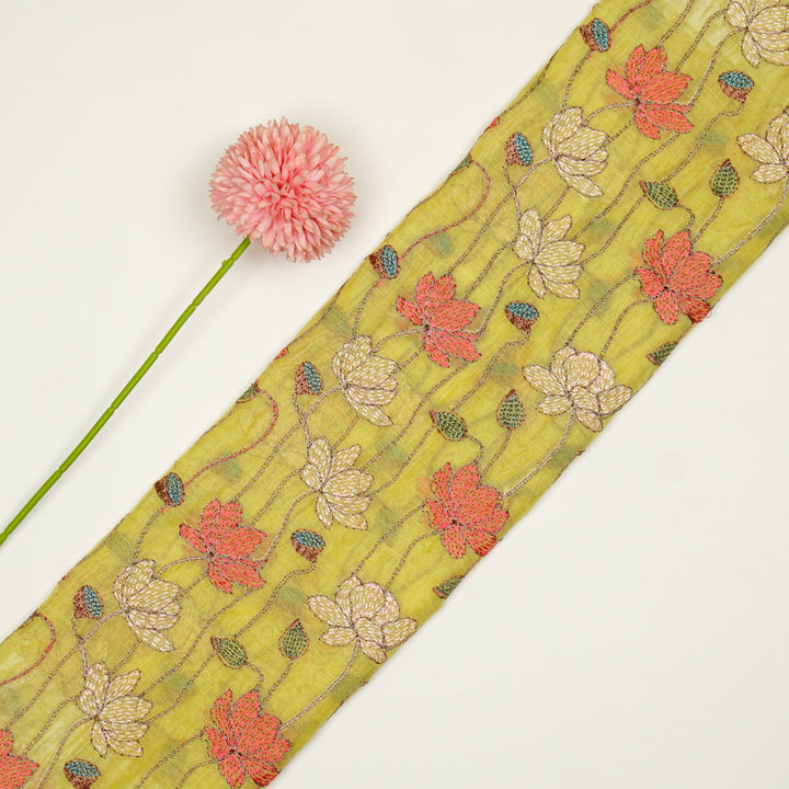 Raneem Jaal on Lemon Cotton Silk Embroidered Fabric