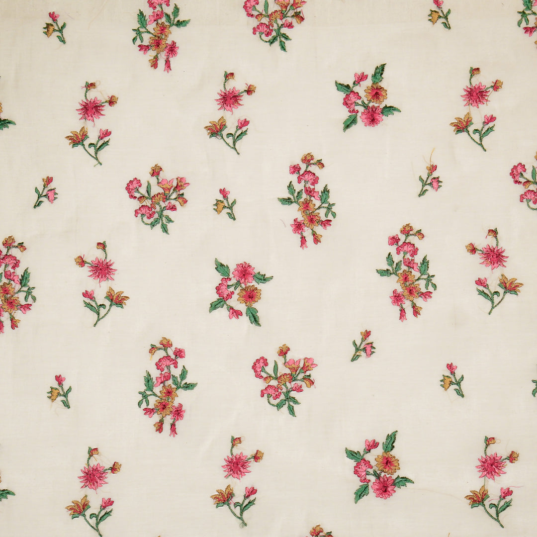 Ayda Buta Buti Mixture on Natural Ivory Cotton Silk Embroidered Fabric