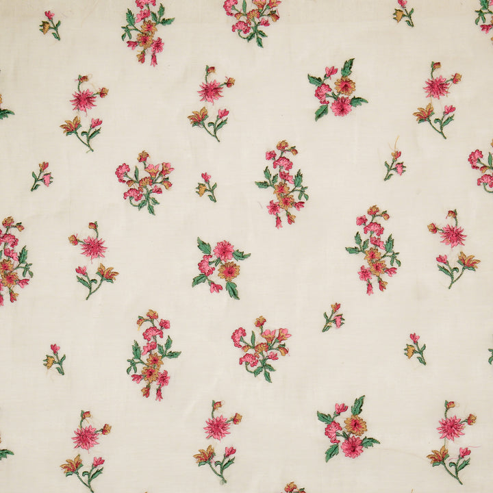 Ayda Buta Buti Mixture on Natural Ivory Cotton Silk Embroidered Fabric
