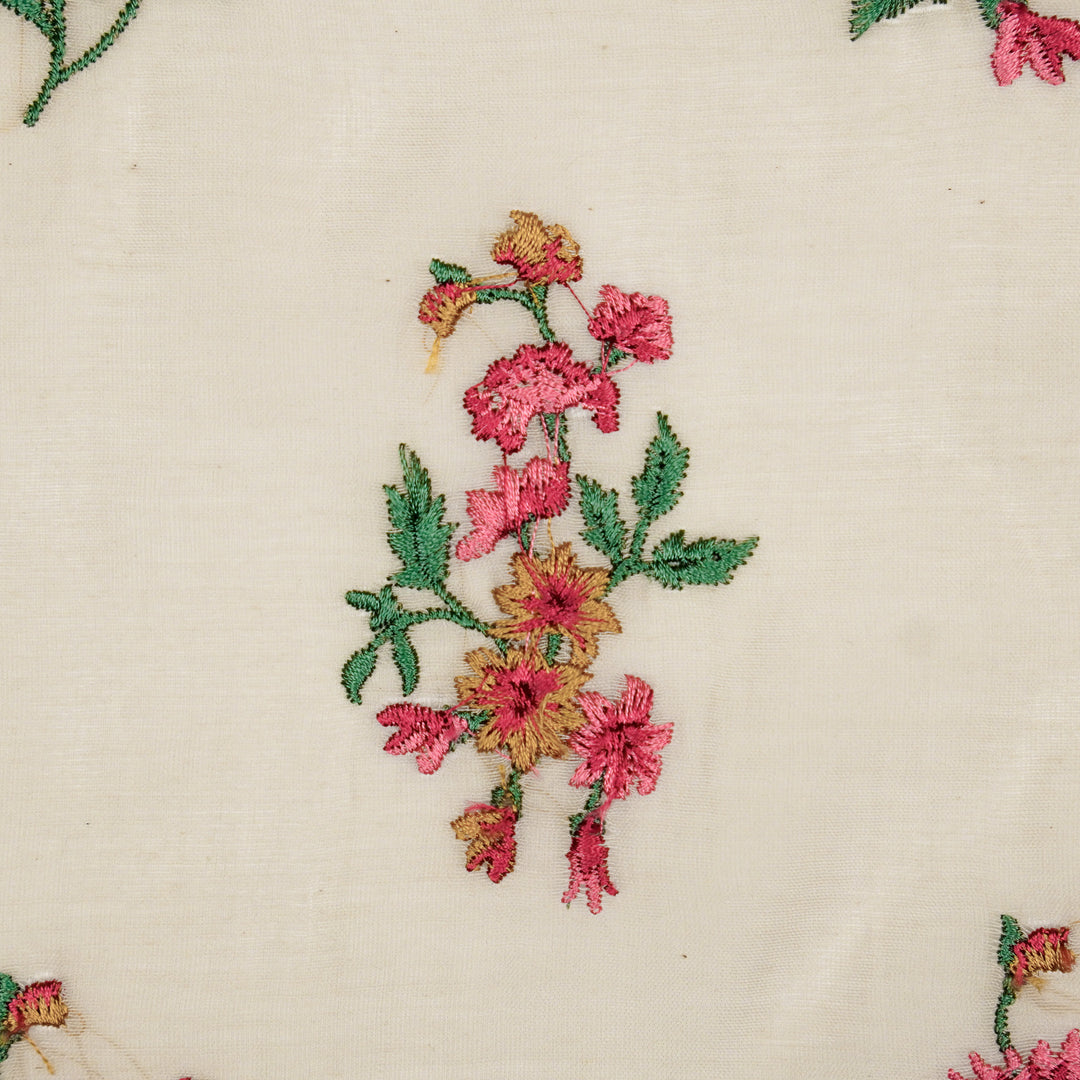 Ayda Buta Buti Mixture on Natural Ivory Cotton Silk Embroidered Fabric