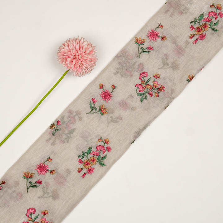 Ayda Buta Buti Mixture on Natural Ivory Cotton Silk Embroidered Fabric