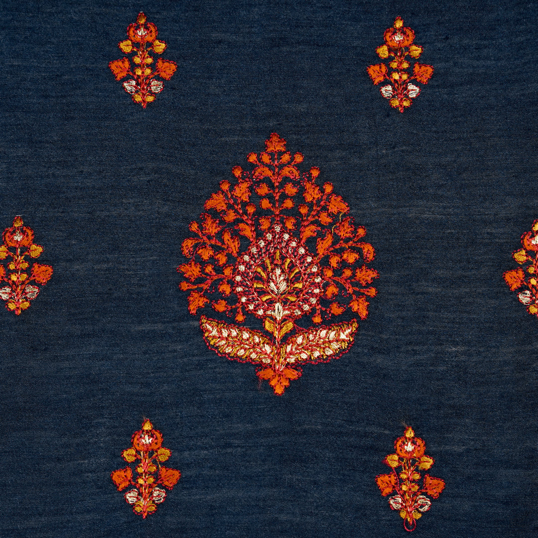 Peru Buta on Navy Blue Munga Silk