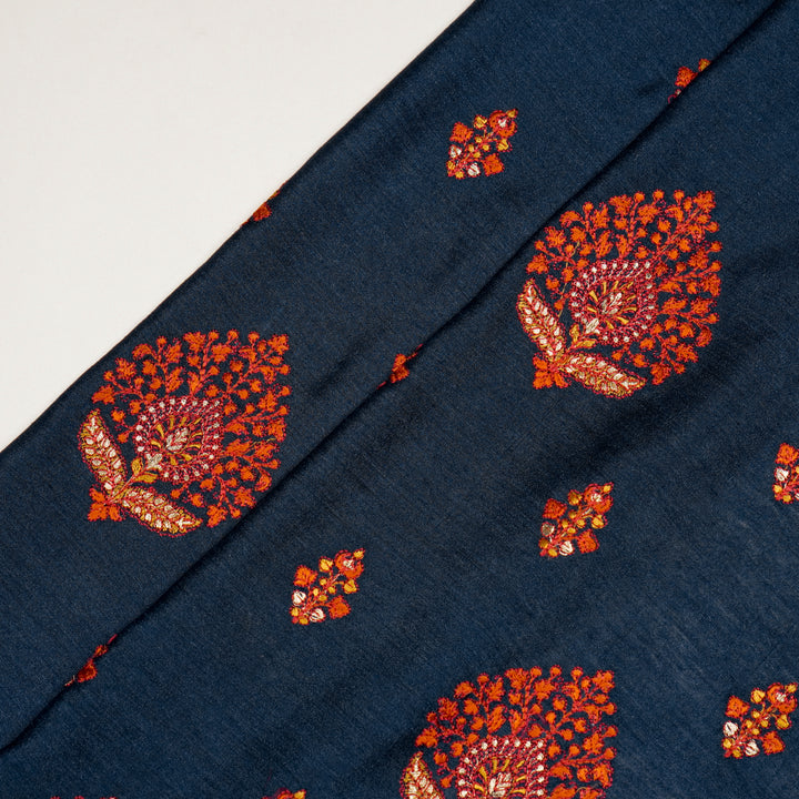 Peru Buta on Navy Blue Munga Silk