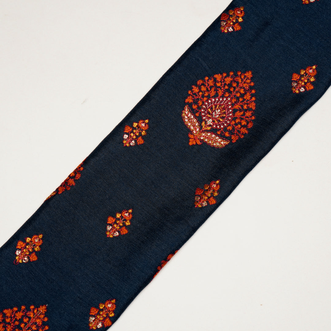 Peru Buta on Navy Blue Munga Silk