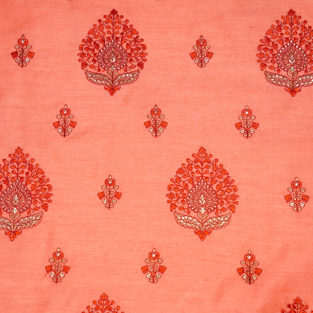 Peru Buta on Dark Peach Munga Silk