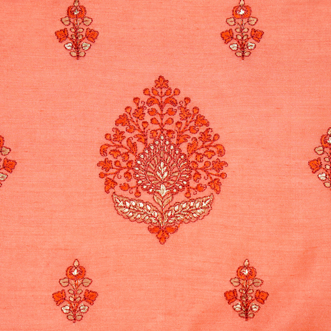 Peru Buta on Dark Peach Munga Silk