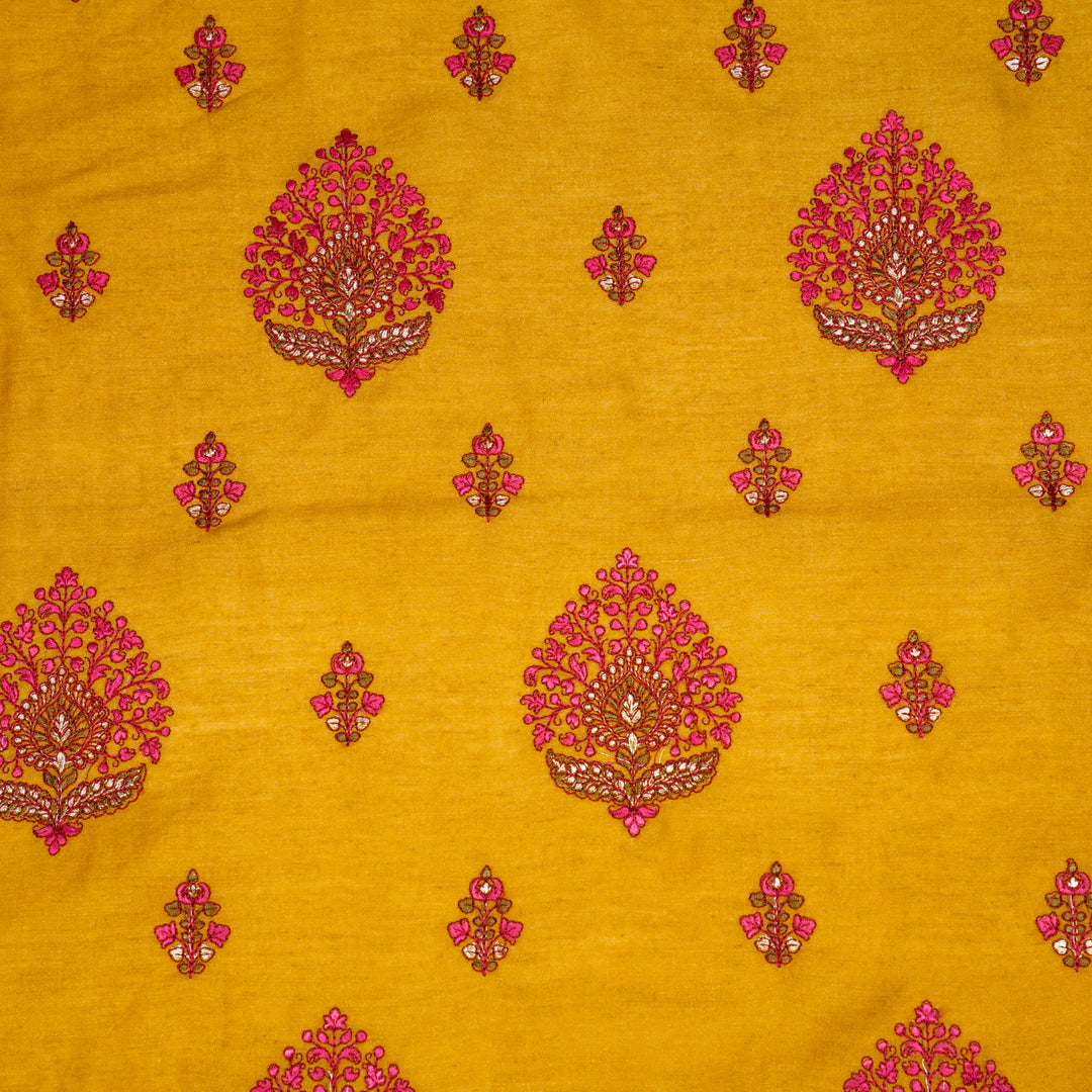 Gold Munga Silk Peru Buta Embroidered Fabric