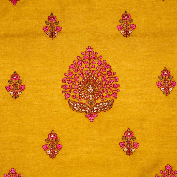 Gold Munga Silk Peru Buta Embroidered Fabric