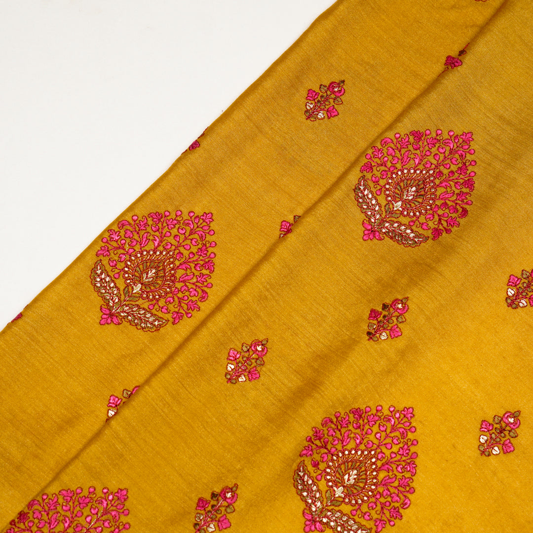 Gold Munga Silk Peru Buta Embroidered Fabric