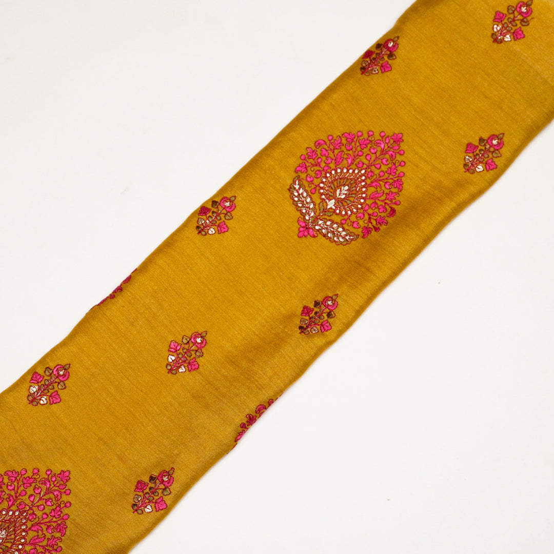 Gold Munga Silk Peru Buta Embroidered Fabric
